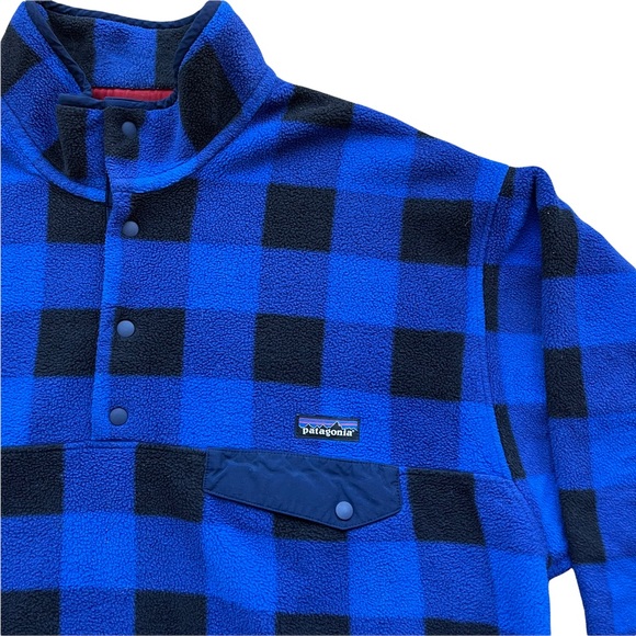 Patagonia Fleece Synchilla Snap-T Pullover Jacket Blue Plaid Checkered XL - Picture 3 of 9